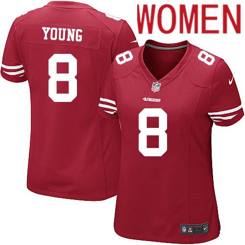 Women San Francisco 49ers #8 Steve Young Nike Scarlet Game Player NFL Jersey->women nfl jersey->Women Jersey